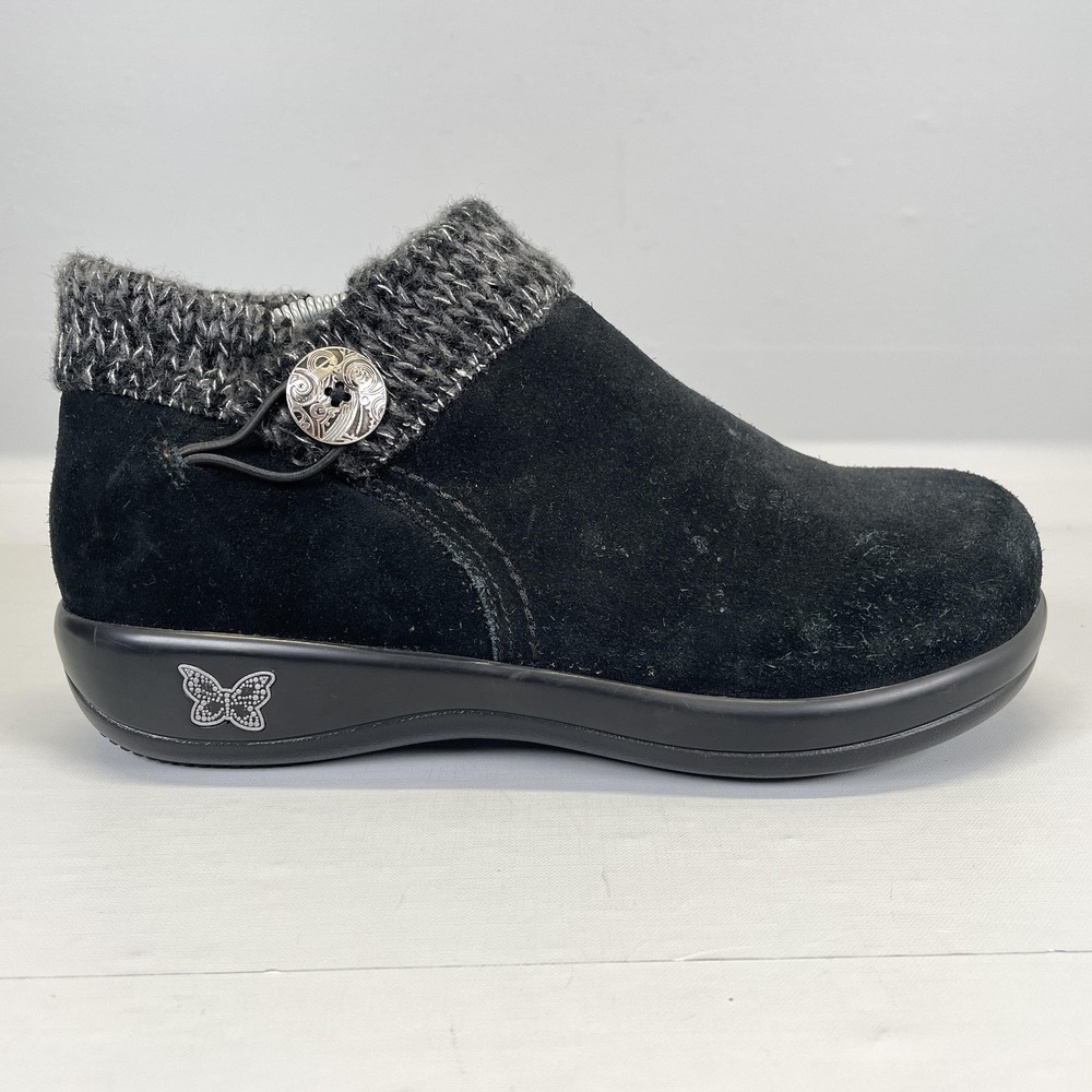 Alegria Sitka Ankle Boots Womens Size 38 Black Suede Knit Cuff Comfort Shoes